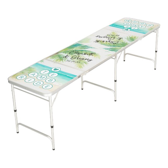 Tropical Beach Wedding Beer Pong Table (Angled)