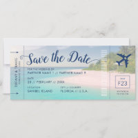 Tropical Beach Wedding Boarding Pass Save the Date