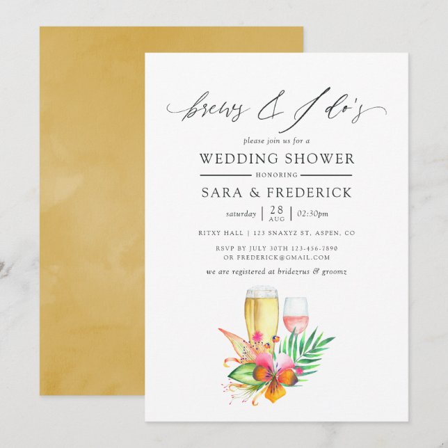 Tropical Beach Wedding Brews Before The I Dos Invitation (Front/Back)