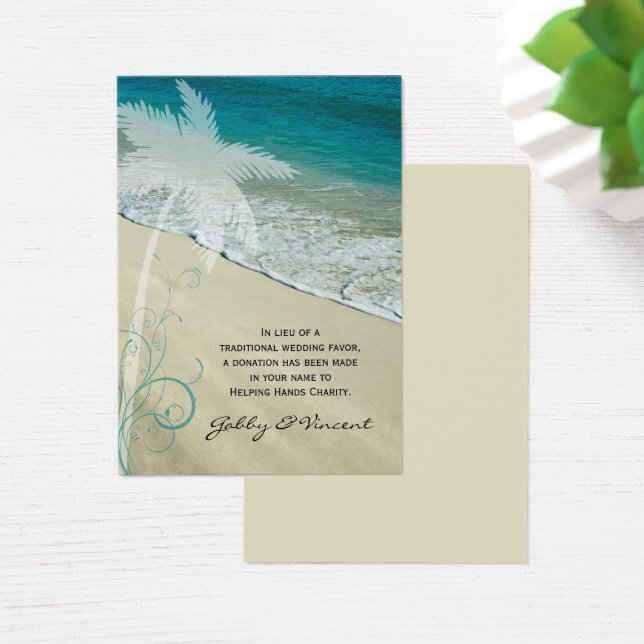 Tropical Beach Wedding Charity Favor Card (Desk)