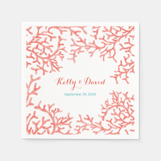 Tropical Beach Wedding Elegant Coral Reef Napkins (Front)