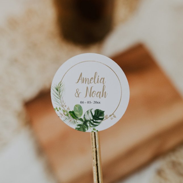 Tropical Beach Wedding Favor Sticker (Creator Uploaded)