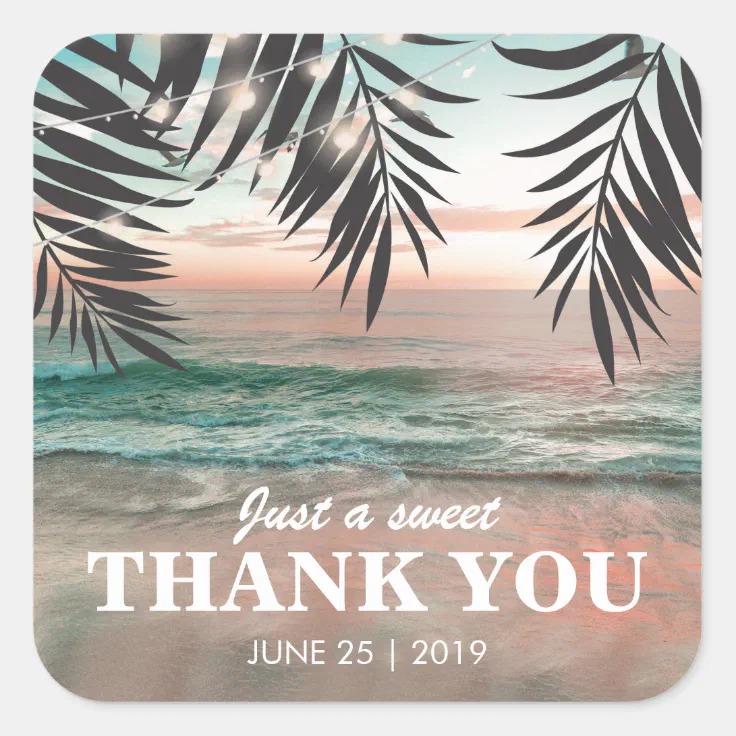 Tropical Beach Wedding Favor | String Of Lights Square Sticker | Zazzle