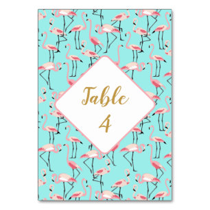 Tropical Beach Wedding Flamingo Blue and Pink Table Number