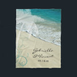 Tropical Beach Wedding Fleece Blanket<br><div class="desc">The newlywed bride and groom will love to snuggle up with the natural Tropical Beach Wedding Fleece Blanket. This soft and cozy wedding blanket features a nature photograph of a turquoise aqua blue ocean and a sandy beach with a white palm tree and teal swirls adorning the corner. It makes...</div>