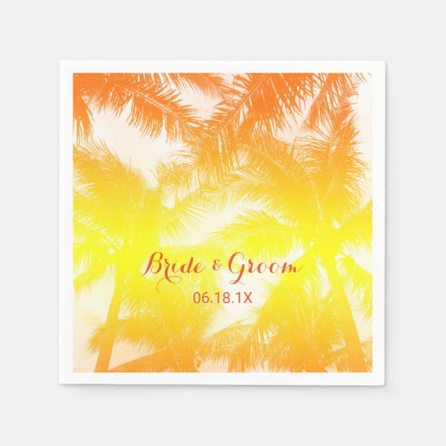 Tropical Beach Wedding Golden Palm Trees Napkins (Front)