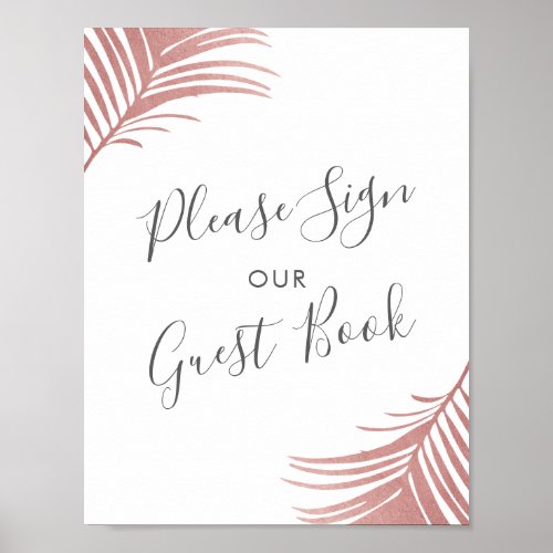 Tropical Beach Wedding Guest Book Sign Pink Palm
