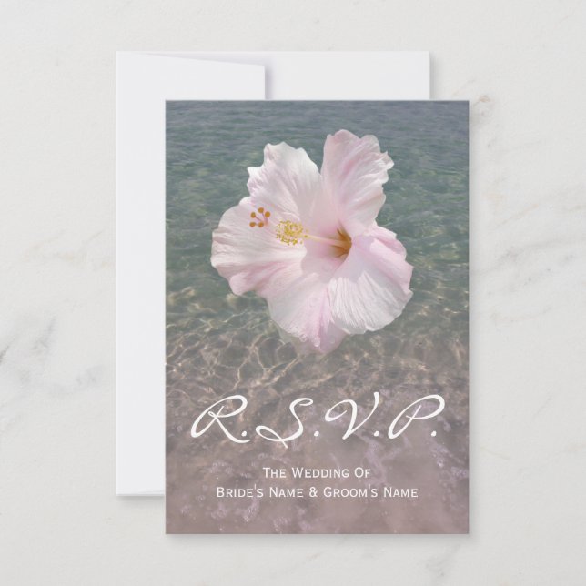 Tropical Beach Wedding Hibiscus Small RSVP Card (Front)
