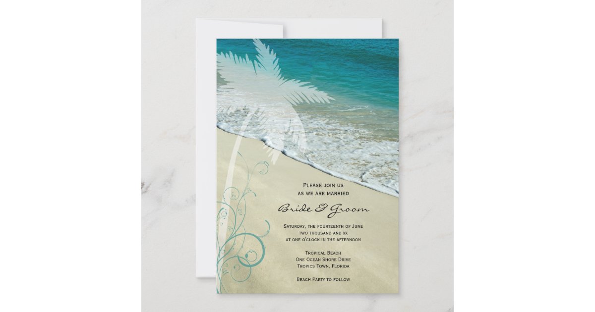 50 x Beach Heart Wedding Abroad Wedding Reception Invitations  H0004