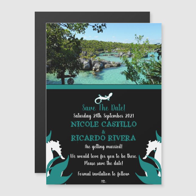 Tropical Beach Wedding Magnetic Save The Dates Invitation (Front/Back)