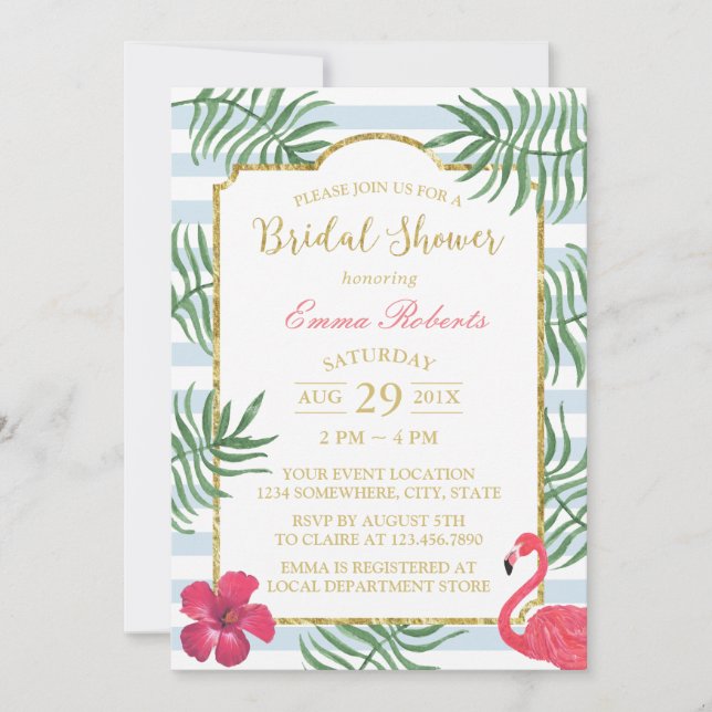 Tropical Beach Wedding Modern Stripe Bridal Shower Invitation (Front)