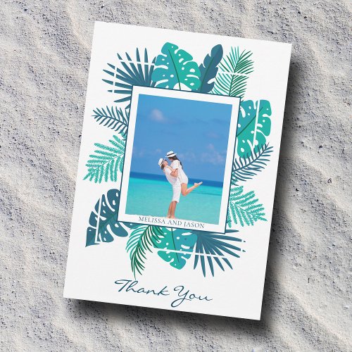 Tropical Beach Wedding Newlywed Photo Thank You Card