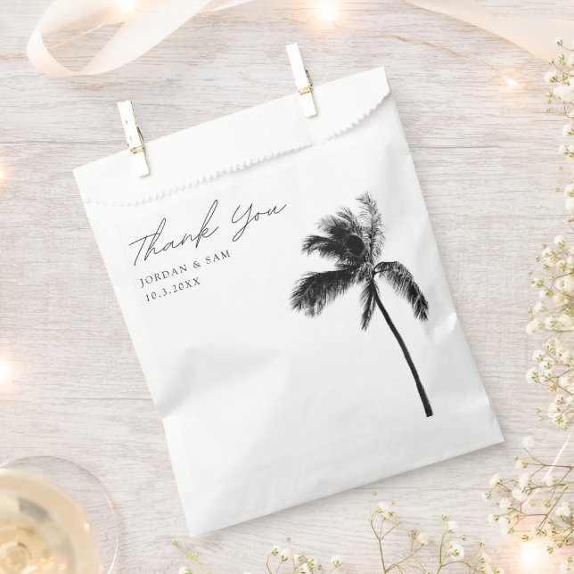 Tropical Beach Wedding Palm Tree Black & White Favor Bag (Clipped)