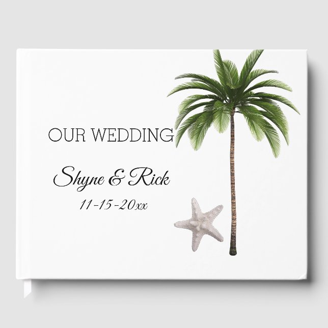 Tropical Beach Wedding Palm Tree Personalized  Guest Book (Front)
