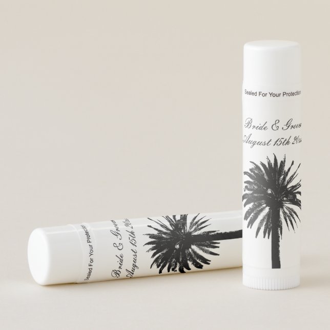 Tropical beach wedding party favor lip balm sticks (Front)
