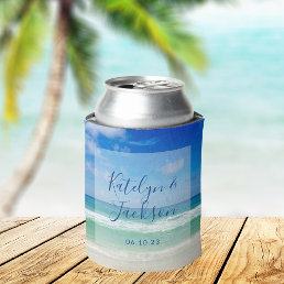 Tropical Beach Wedding Personalized Ocean Can Cooler