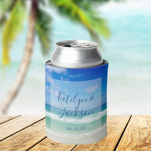 Tropical Beach Wedding Personalized Ocean Can Cooler