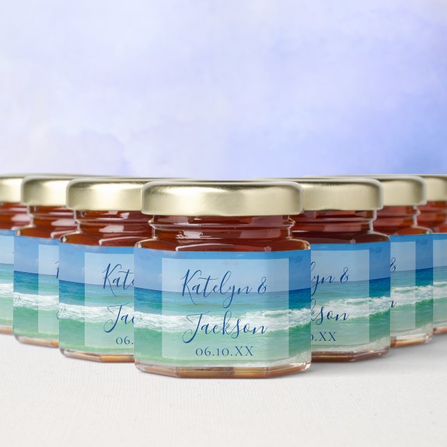 Tropical Beach Wedding Personalized Ocean Honey Jar Favors (Multi)