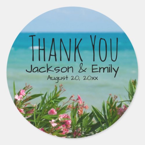 Tropical Beach Wedding Personalized Thank You Classic Round Sticker