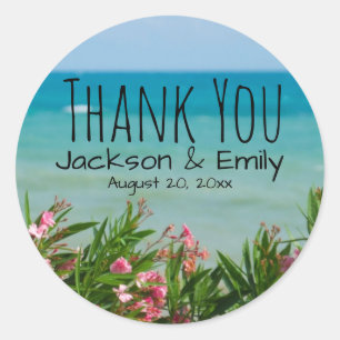 Tropical Beach Wedding Personalized Thank You Classic Round Sticker