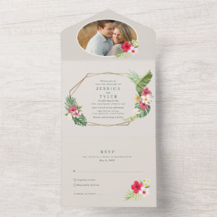 Tropical Beach Wedding Photo All In One Invitation