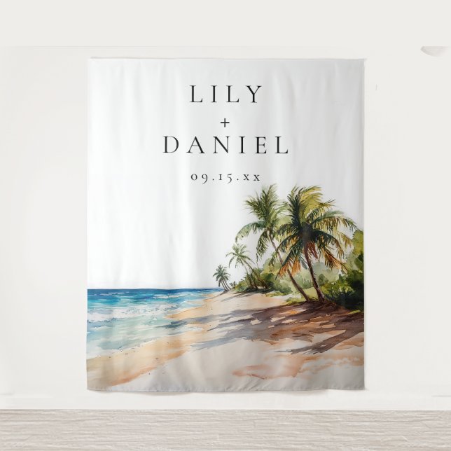 Tropical Beach Wedding Photo Backdrop (Front)