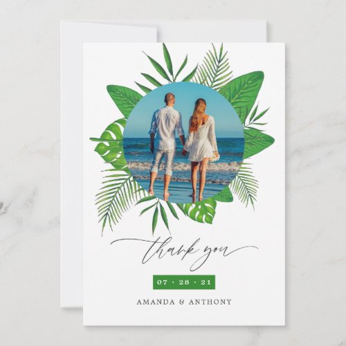 Tropical Beach Wedding Photo Collage Thank You Card