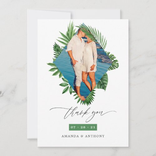 Tropical Beach Wedding Photo Collage Thank You Card