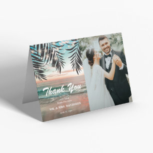 Tropical Beach Wedding Photo Letterpress Thank You Card
