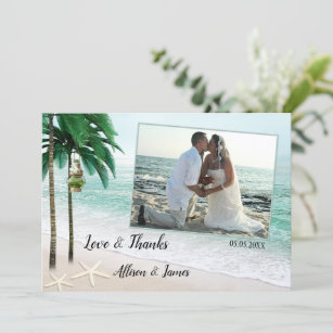 Personalised Photo Wedding Thank You Cards with looped beach hearts envs 50 
