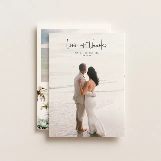 Tropical Beach Wedding Photo Thank You Card | Zazzle