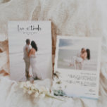 Tropical Beach Wedding Photo Thank You Card<br><div class="desc">Love   thanks,  2 photo wedding thank you card. Features,  watercolor beach scene and template text lines for your names and personalized message on light beige color background.</div>