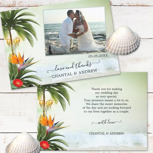 Tropical Beach Wedding Photo Thank You Card