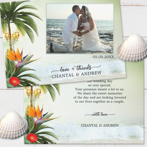 Tropical Beach Wedding Photo Thank You Card