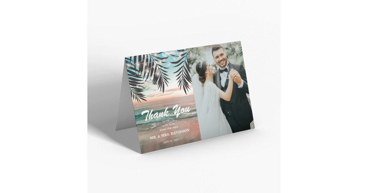 Tropical Beach Wedding Photo Thank You Card | Zazzle