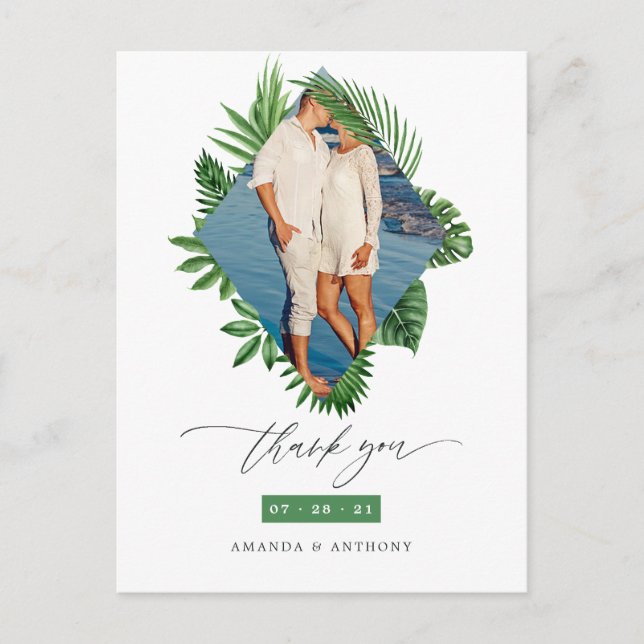 Tropical Beach Wedding Photo Thank You Postcard (Front)