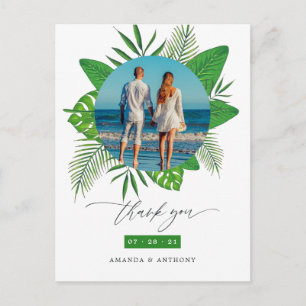 Tropical Beach Wedding Photo Thank You Postcard