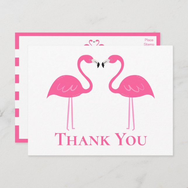 Tropical Beach Wedding Pink Flamingo Thank You  Postcard (Front/Back)