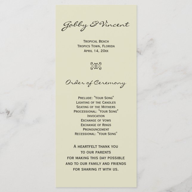 Tropical Beach Wedding Program (Back)