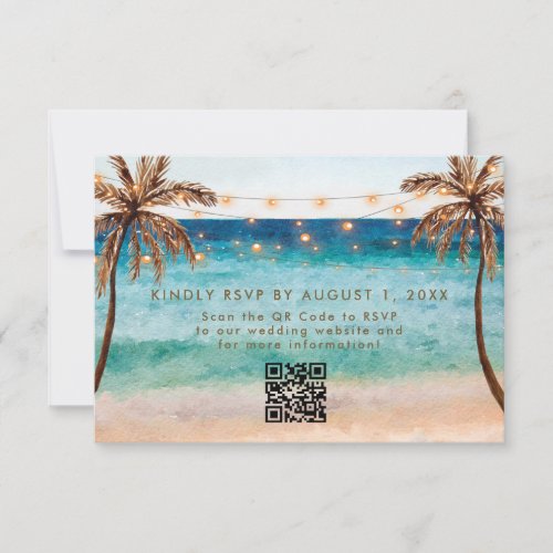 Tropical Beach Wedding QR Code RSVP Card