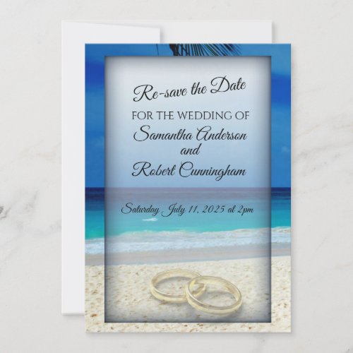 Tropical Beach Wedding Re_save The Date Postcard