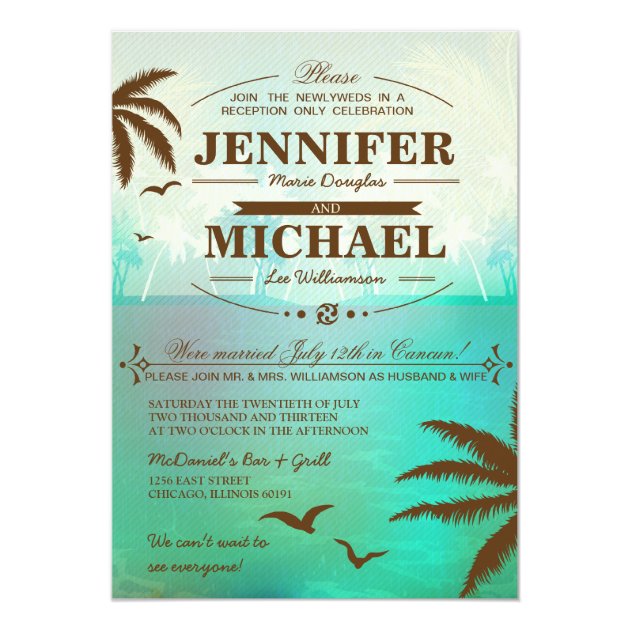 Tropical Beach Wedding Reception Only  Invitations