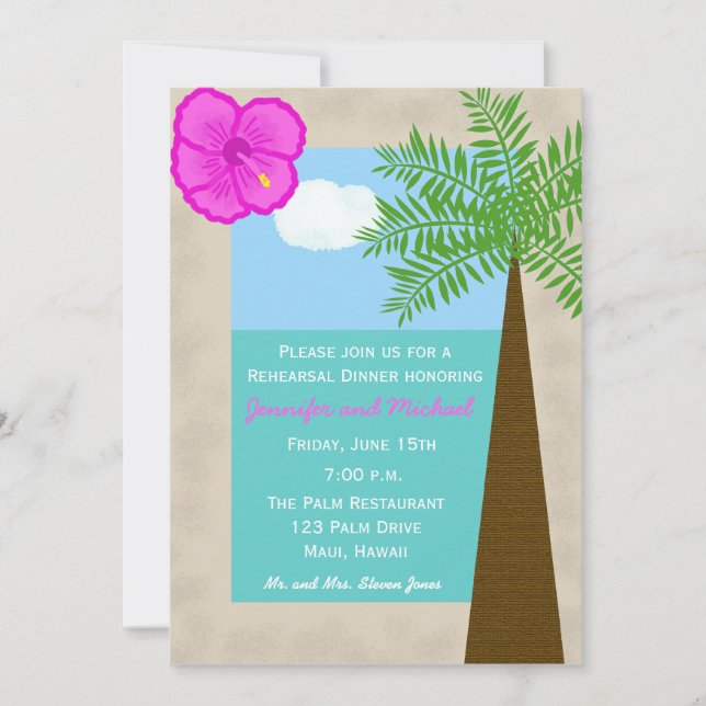 Tropical Beach Wedding Rehearsal Dinner Invitation (Front)