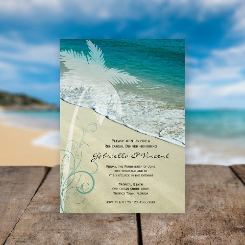 Tropical Beach Wedding Rehearsal Dinner Invite