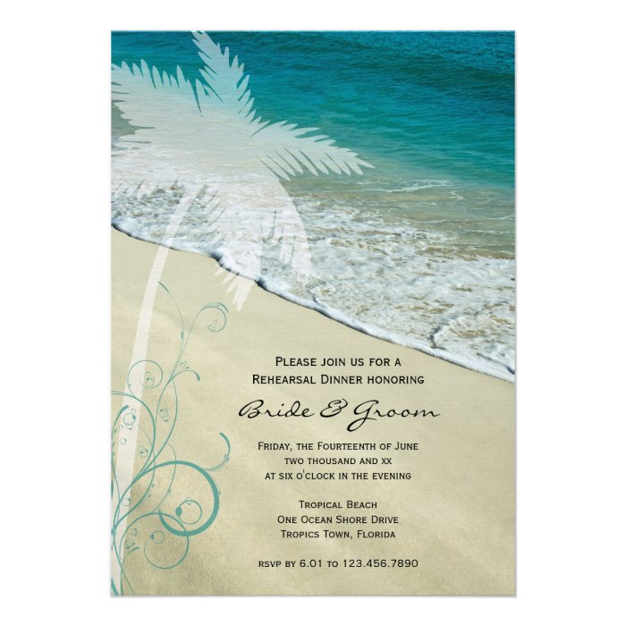 Tropical Beach Wedding Rehearsal Dinner Invite