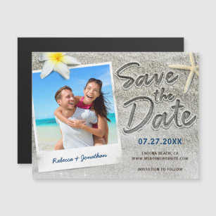 Tropical Beach Wedding Retro Photo Save the Date Magnetic Invitation