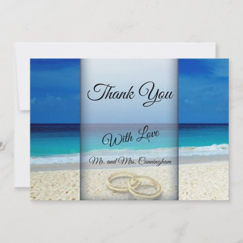 Tropical Beach Wedding  Rings Thank You Flat Card