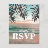 Tropical Beach Wedding RSVP | String of Lights Invitation Postcard (Front)