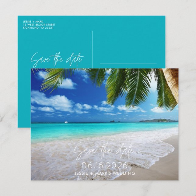 Tropical Beach Wedding Save the Date Announcement Postcard (Front/Back)