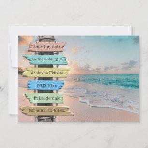Tropical Beach Wedding Save the Date card
